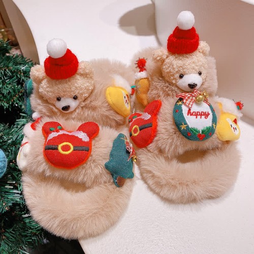 Cute Christmas Cartoon Bear Plush Slippers