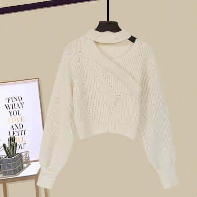 Oblique Pure Color Sweater Flouncing Slip Dress
