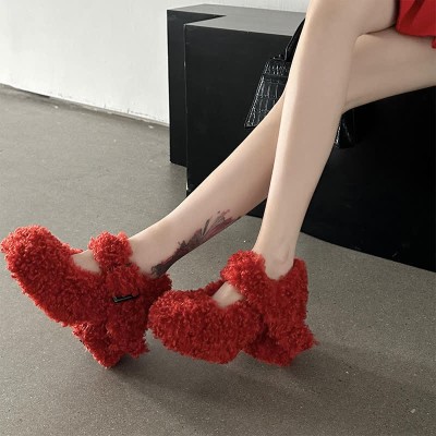 Round Toe Chunky Plush Mary Janes Shoes