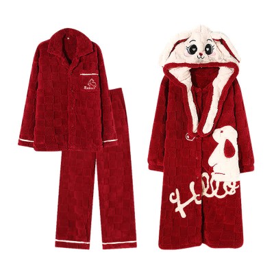 Boyfriend Girlfriend Red Cartoon Plush Pajama Set