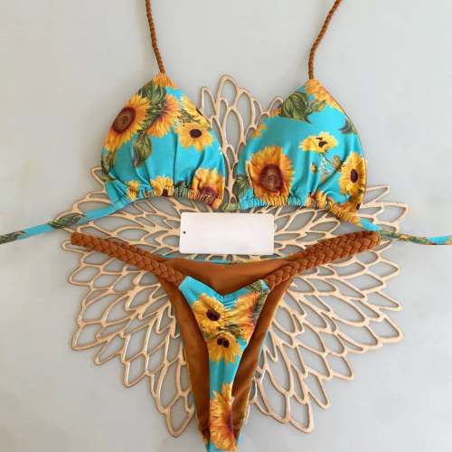 Stylish and sexy suspender sunflower holiday style bikini