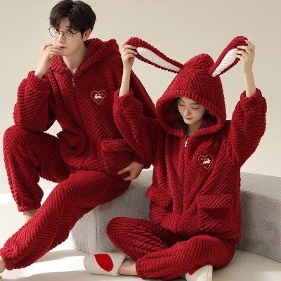 Boyfriend Girlfriend Red Cartoon Plush Pajama Set