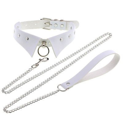 Punk Collar Design Leather Chocker With Hauling Chain