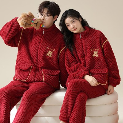 Boyfriend Girlfriend Red Cartoon Plush Pajama Set
