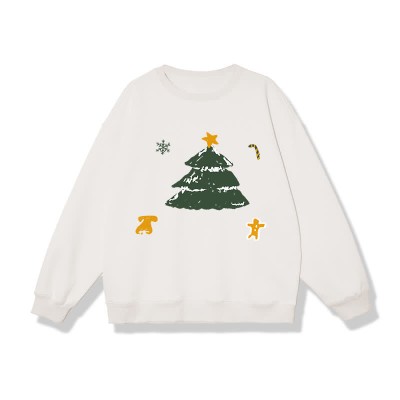 Boyfriend Girlfriend Christmas Tree Bell Print Loose Sweatshirt