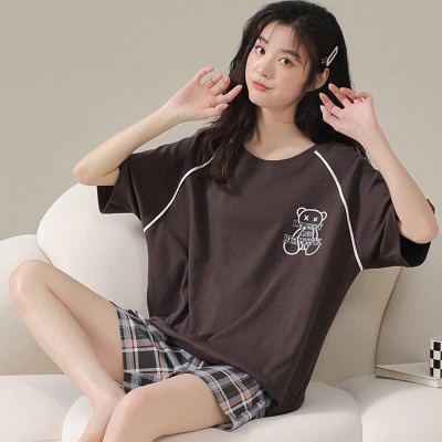 Cartoon Bear Print Summer Cotton Pajamas Set