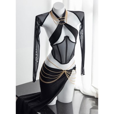 Cosplay Sexy Hollow Out Chain Lingeire Set