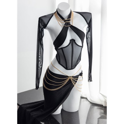 Cosplay Sexy Hollow Out Chain Lingeire Set