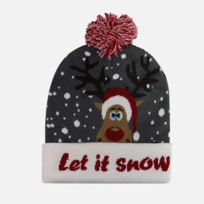 LED Christmas Graphic Print Knit Hat