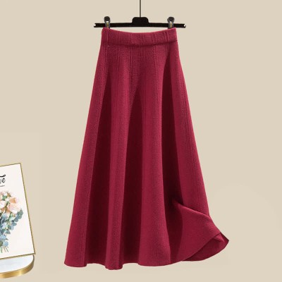 Christmas Colorblock Sweater High Waist Knit Skirt