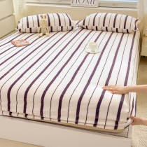 Elegant Striped Milk Velvet Non-Slip Fitted Sheet Set