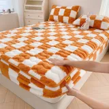 Milk Velvet Checkered Bedding Fitted Sheet Mattress Cover