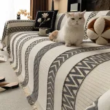 Venus Striped Geometric Chenille Full-Cover Throw Couch Cover