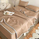 Solid Color Cooling Breathable Quilted Latex Bed Sheet Set with Mattress Protector
