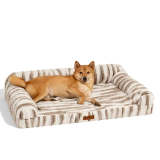 Fluffy Striped Orthopedic Bolster Dog Bed - Luxe Comfort