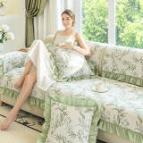 Chenille Floral Ruffle Design Anti-Slip Couch Cover