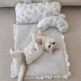 Floral Ice Silk Dog & Cat Cooling Mat Neck Support with Pillow