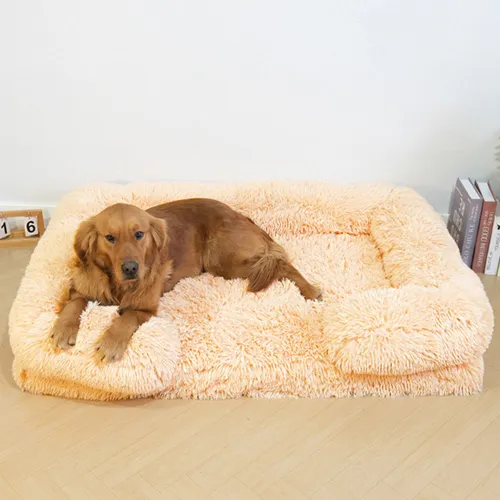 Long Plush - Square Surround Support Deep Sleep Dog Bed
