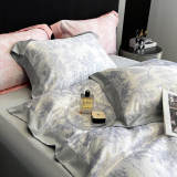 Nordic Floral Print Natural Ice Silk Washed Summer Bed Sheet Set