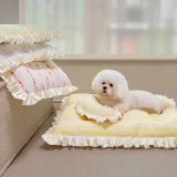 Vintage Floral Patchwork Ruffled Dog & Cat Mat Matching Pillow