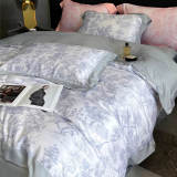 Nordic Floral Print Natural Ice Silk Washed Summer Bed Sheet Set