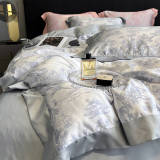 Nordic Floral Print Natural Ice Silk Washed Summer Bed Sheet Set