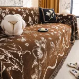 Chenille Floral Art with Tassel Edge Non-Slip Throw Couch Cover