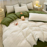Striped Two-Tone Polyester Comfort Duvet Cover Bed Sheet Set