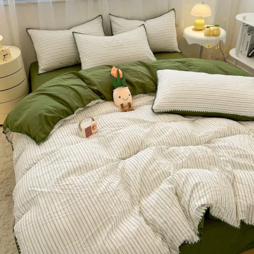 Striped Two-Tone Polyester Comfort Duvet Cover Bed Sheet Set