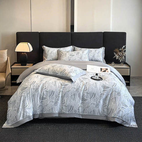 Light-Luxe Botanical Print Cooling Silky Duvet Cover Bed Sheet Set
