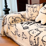 Cute Hand-Drawn Cat Pattern Reversible Chenille Throw Couch Cover