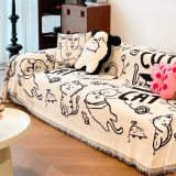 Cute Hand-Drawn Cat Pattern Reversible Chenille Throw Couch Cover