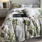 Nordic Floral Print Natural Ice Silk Washed Summer Bed Sheet Set