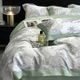 Elegant Toile Print Silky Cooling Duvet Cover Bed Sheet Set