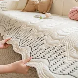 Cream Style Leaf Pattern Sofa Anti-Scratch Non-Slip Couch Cover