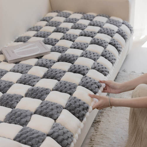 Plush Handmade Color Block Dog Mat Soft Sofa Protector Non-Slip Couch Cover