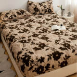 Leopard Print Thickened Faux Rabbit Fur Warm Fitted Sheet Mattress Cover