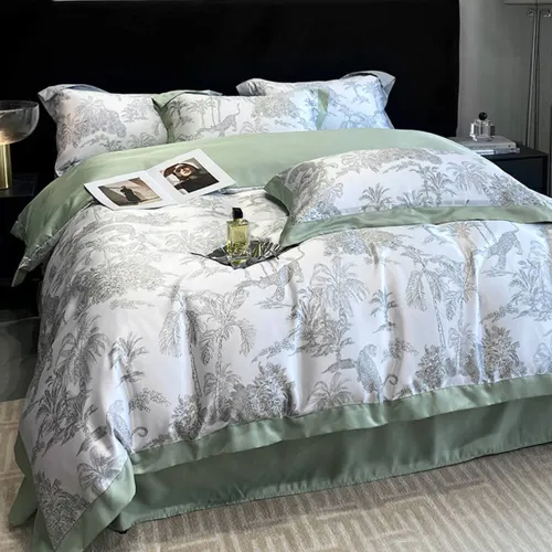 Elegant Toile Print Silky Cooling Duvet Cover Bed Sheet Set