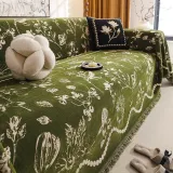 Chenille Floral Art with Tassel Edge Non-Slip Throw Couch Cover
