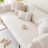 All-Season Water-resistant Anti-Scratch Soft Corduroy Couch Cover with Pom-Poms