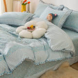 Country Style Plaid Brushed Duvet Cover Bed Sheet Set