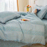 Country Style Plaid Brushed Duvet Cover Bed Sheet Set