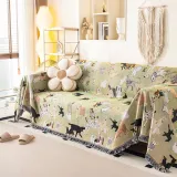 Dog Park Themed Anti-Scratch Tassel Edge Throw Couch Cover