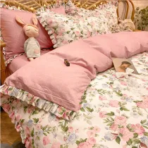 Elegant Ruffled Floral Cotton Bed Sheet Set