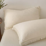 Solid Color Cotton Crinkled Gauze Duvet Cover Bed Sheet Set with Fringe Edges