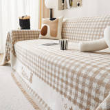 Retro Gingham Pattern Chenille with Decorative Tassels Throw Couch Cover