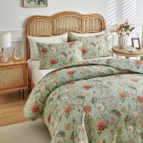 Simplistic Leaf Pattern Skin-Friendly Breathable Comforter Set with Pillowcases
