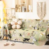 Dog Park Themed Anti-Scratch Tassel Edge Throw Couch Cover