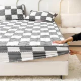 Milk Velvet Checkered Bedding Fitted Sheet Mattress Cover