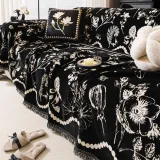 Chenille Floral Art with Tassel Edge Non-Slip Throw Couch Cover